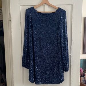 Blue Sequin Long Sleeve Delorean Dress